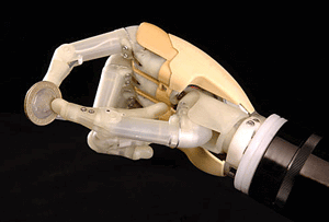 An example of a bionic hand holding a coin.