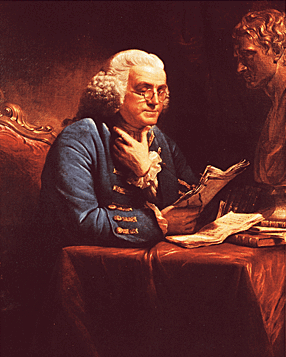Benjamin Franklin writing his memoirs.