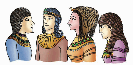 Egyptian hair styles, male and female.