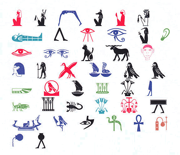 Additional hieroglyphs that students had to learn; some of which are repeated in color and some of which are new.