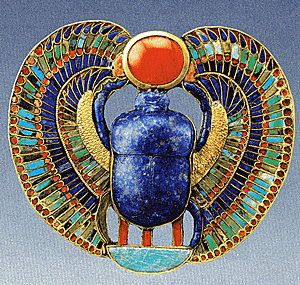 Gold pectoral with scarab representing King Tut.