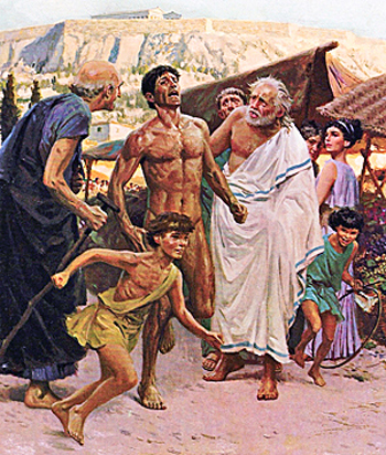 Pheidippides was running from Marathon to Athens about the Greek victory.