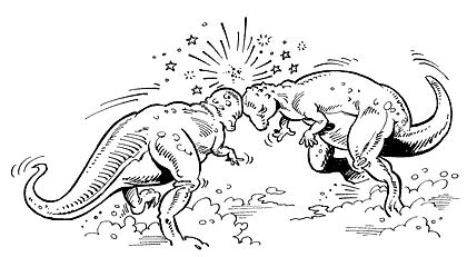 Dinosaurs butting heads.