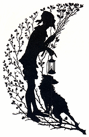Silhouette of a man and a dog