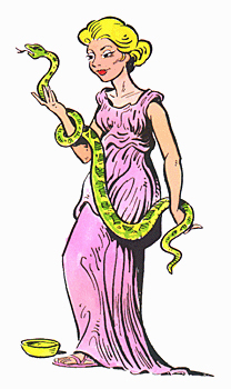Aesculapian snake serving and the goddess Hygiea.